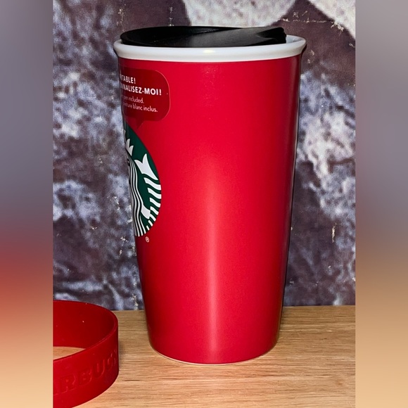 Starbucks Ceramic Red Writable Travel Mug Tumbler Coffee Cup Lid 12oz NWT - Picture 5 of 11